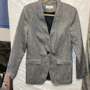 NWOT, Calvin Klein Women's Textured Gray Linen Blend Blazer sz 10